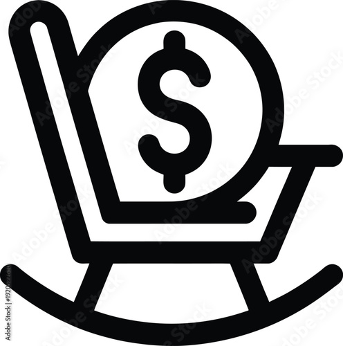 A black and white image of a rocking chair with a dollar sign