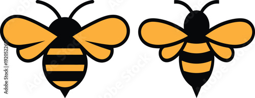 Two cartoon bees flying side by side in black and yellow