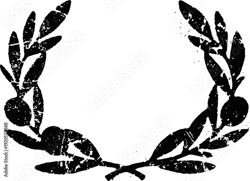 vintage laurel wreath illustration, hand drawn botanical frame with olives and leaves