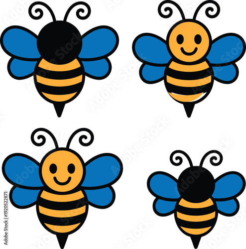 A group of cartoon bees with smiling faces