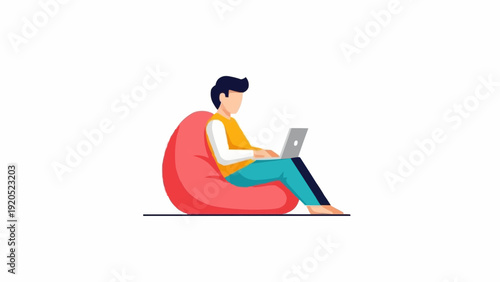 Man sitting on bean bag chair.