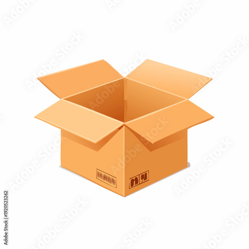 Open cardboard box illustration with shipping labels and handles