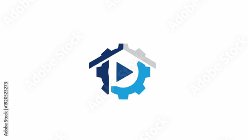 Play button logo with gear.