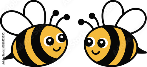 Two happy cartoon bees facing each other