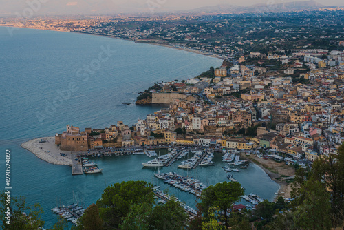 Panorama of Castellammare del Golfo at Sunset, Trapani, Sicily, Italy, Europe