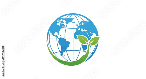 Global Sustainability Effort Represented by Earth with Leaves Illustration