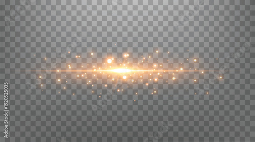 Golden light burst with sparkles on transparent background