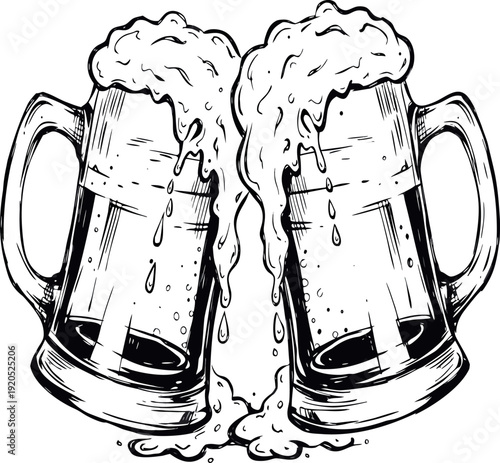 Beer mugs toasting silhouette vector design for celebration, party, cheers, pub, Oktoberfest and drink-themed decoration
