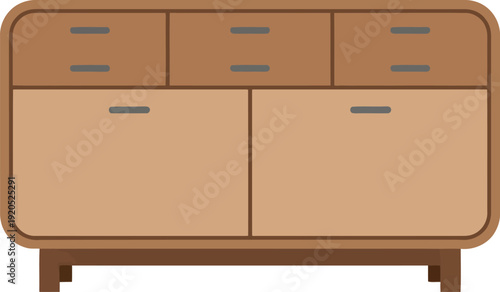Modern wooden sideboard cabinet illustration with drawers and doors for interior design projects