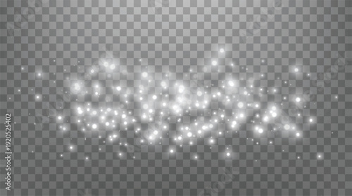 Sparkling white particles on grey background