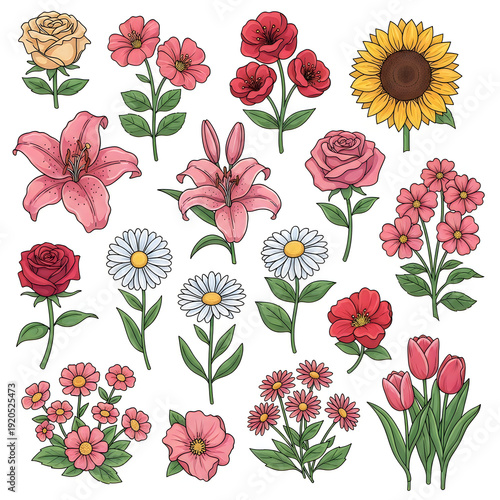 Wallpaper Mural A vibrant collection of hand-drawn flowers and blooms in soft pastel colors Torontodigital.ca