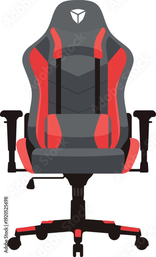 Modern ergonomic red and black gaming chair isolated on white background, vector illustration