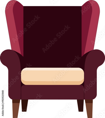 Modern burgundy wingback armchair illustration for interior design and furniture marketing