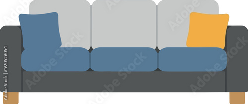Modern flat design sofa illustration with colorful cushions for interior decor and furniture concepts
