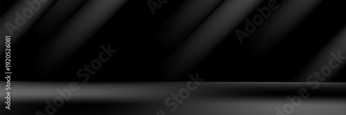Limbo black background. Abstract dark gradient backdrop. Color wall of studio, room, stand for product display or photo. Modern banner with empty place for advertising text. Vector illustration.