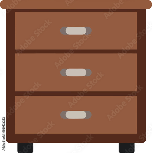Vector illustration of wooden nightstand with three drawers for bedroom or office interior design