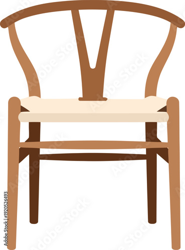 Modern Scandinavian Wishbone Chair Illustration – Minimalist Wooden Furniture Design Isolated on White