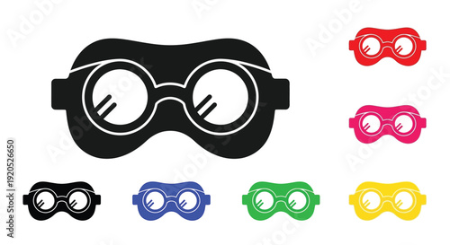 Black steampunk goggles icon with colorful variations a striking silhouette