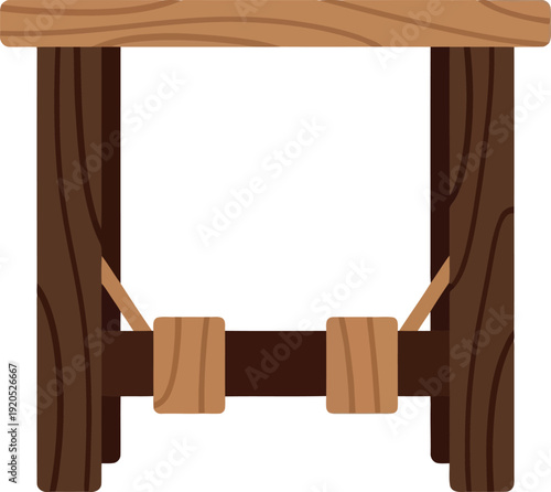 Rustic wooden stool illustration isolated on white background for furniture and interior design projects
