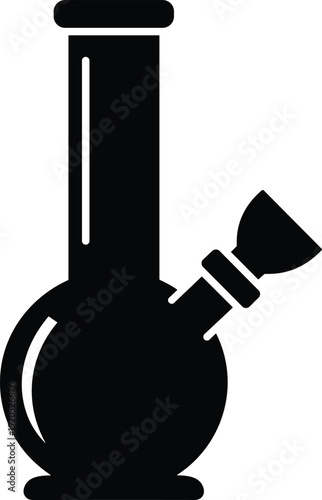 Black vector silhouette of a glass water pipe or bong for smoking herbs and tobacco isolated on a white background for lifestyle culture branding