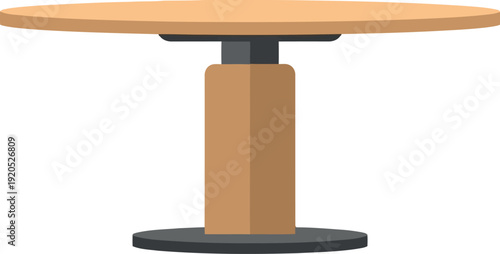 Modern round wooden table isolated on white background, minimalist furniture vector illustration