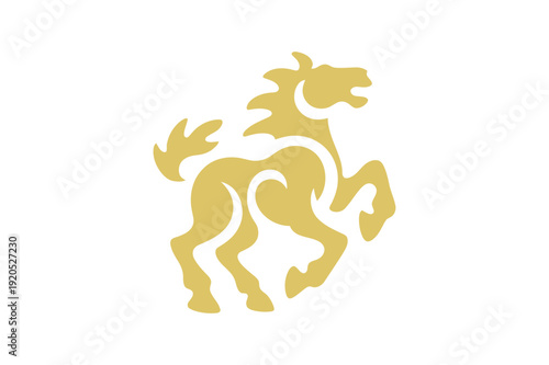 Golden rearing horse silhouette in motion with flowing mane and tail animal equine