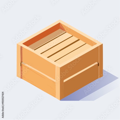 Isometric illustration of an empty wooden crate, perfect for rustic storage, delivery, or packaging concepts