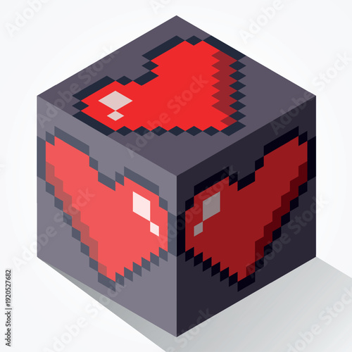 Isometric Heart Block – Health Bonus and Life Power Up Game Asset Cube