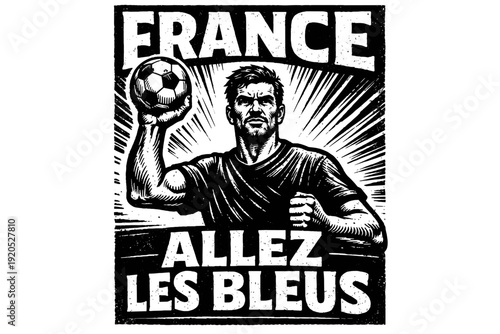 French soccer fan with ball, "Allez Les Bleus" motivational graphic