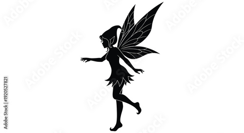 A whimsical depiction of a fairy in flight showcasing delicate wings and a graceful pose silhouette high quality professional