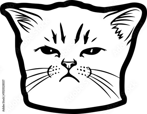 Illustration of a cat with a serious facial expression