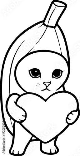 Illustration of a cat wearing a banana mascot