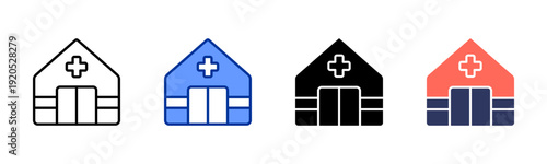 First Aid Station icon set multiple style collection