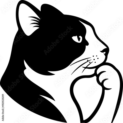 Illustration of a cat with a thinking facial expression