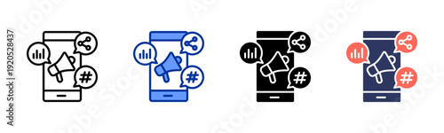 Social Media Coverage icon set multiple style collection