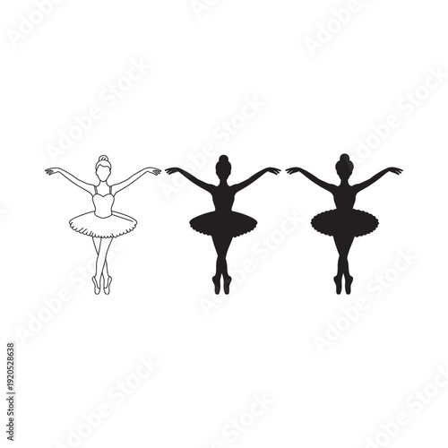 Three ballet dancer silhouettes showing varying levels of shading