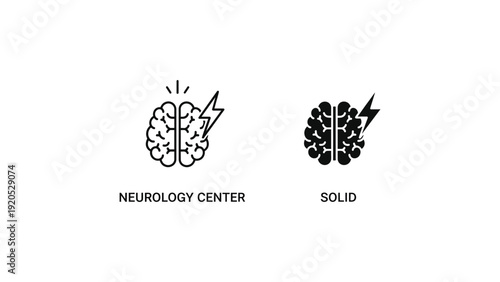 Brain Illustration with Neurology Center and Solid Styles in Black and White Line Art for Medical