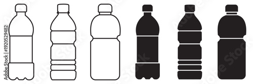 Plastic Water Bottle Icon Set – PET Bottle, Container, Vector Collection with Editable Stroke for Packaging and 
Product Design