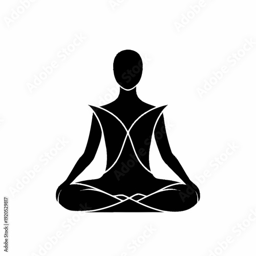 Silhouette of a person meditating in a lotus position, symbolizing peace and mindfulness.