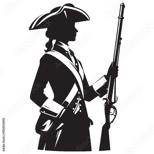Colonial Soldier Standing Vertical Musket Hand Hip - Revolutionary War Silhouette Vector