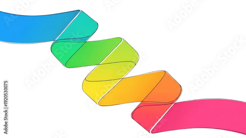 Colorful one-line illustration of a folded ribbon-like path creating depth illusion, minimal dimensional abstract design background