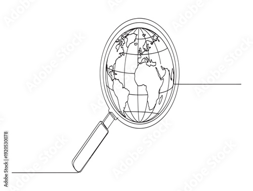 Magnifying glass focus on global map illustration