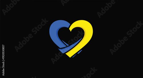 Ukrainian heart symbol of love and support, blue and yellow colors, solidarity, peace, hope, patriotism