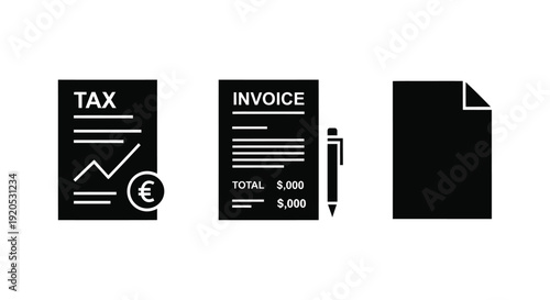 Financial documents and paperwork represented as a flat graphic silhouette