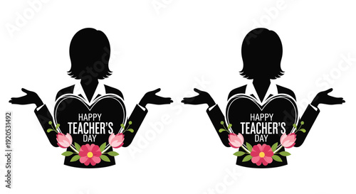 Two female teacher silhouettes celebrating happy teacher s day silhouette