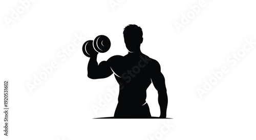 Muscular man lifting dumbbells in a striking black silhouette