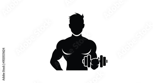 Muscular man flexing bicep with dumbbell a striking silhouette