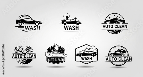 Set of car wash and auto clean service logos.