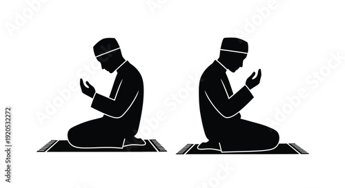 Two muslim men in prayer a striking black silhouette