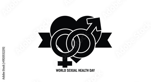 Gender symbols intertwined within a heart shape a striking silhouette